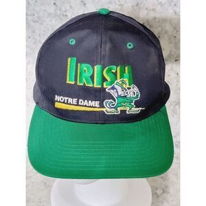 Vintage 1990's Notre Dame Fighting‎ Irish Snapback Hat University Black Green
